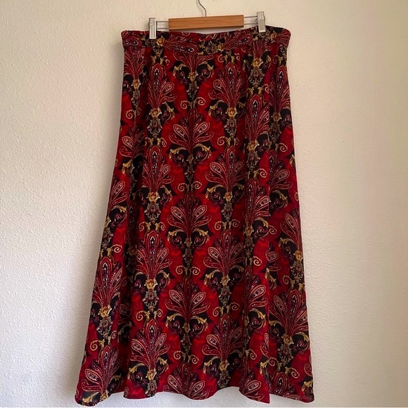 Vintage 80’s 90’s Chaus Red Paisley Flowy Semi-Sheer Lined Midi Skirt Size 14 - Picture 9 of 14